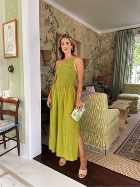 Three Graces One-Shoulder Olive Green Maxi Dress